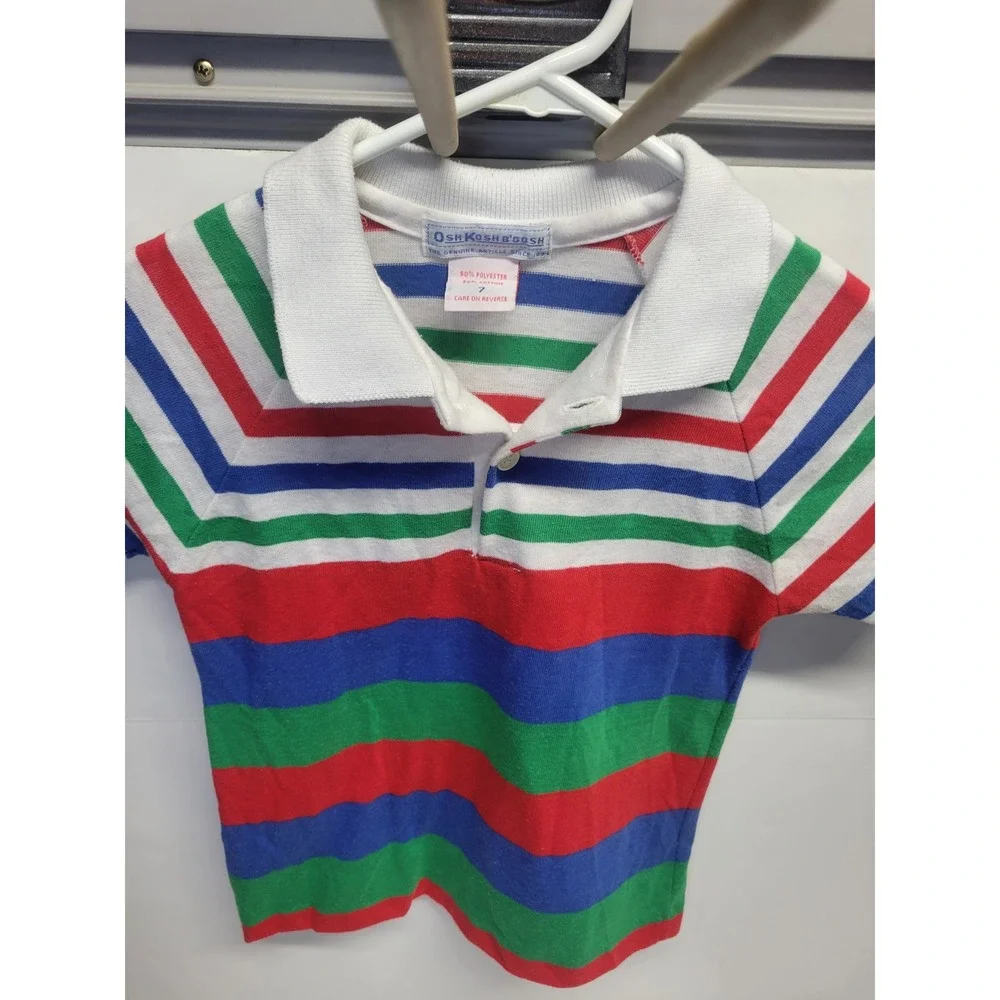 Vtg OshKosh B'gosh Kids Striped Polo Shirt Short Sleeve‎ Size 7